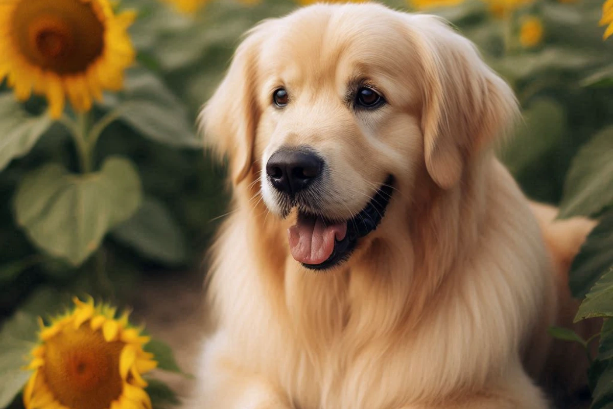 Dog near sunflower seeds, exploring the question 'Can Dogs Eat Sunflower Seeds?' and their safety for dogs.