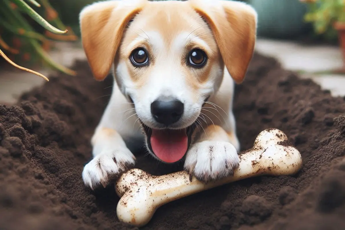 Dog hiding a treat, exploring the behavior 'Why Do Dogs Hide Their Treats?' and the reasons behind this common dog habit