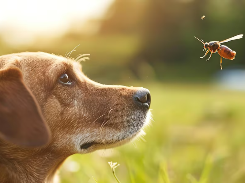 Dog with a concerned expression, highlighting the risks mosquitoes pose to dogs, such as disease transmission and health issues