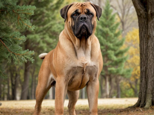 American Bulldog dog breed, showcasing its bite force of 305 PSI, known for its strength, loyalty, and protective instincts.