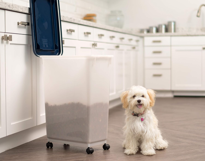 A well-sealed IRIS Airtight Pet Food Container, keeping pet food fresh and secure with its durable