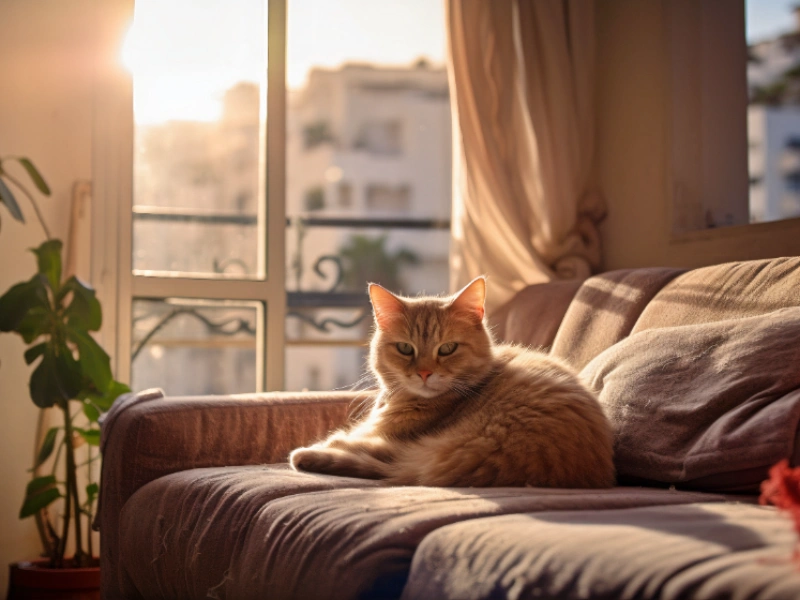 Large Maine Coon cat lounging indoors.